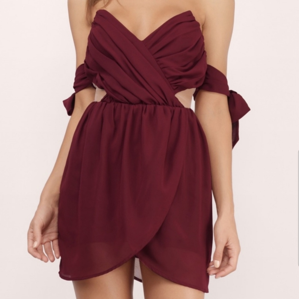 Tobi Wine Chiffon Mini Dress